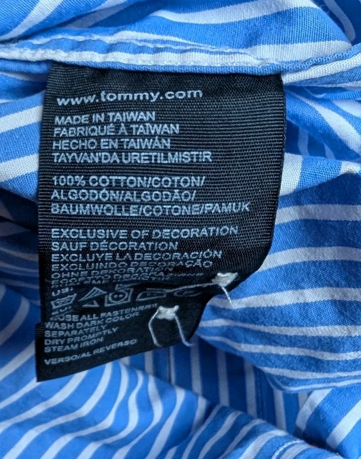 Tommy Hilfiger Blue/White Pinstripe Shirt 80s Two Ply Cotton – Mens 2XL XXL thumbnail 8