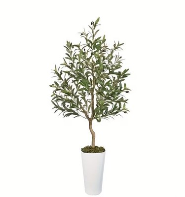 Artificial Olive Tree with White Tall Planter | Realistic Faux Olive Tree