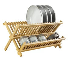 Dish Drying Rack 2 Tier Foldable Plate Organizer Collapsible Plate Organizer