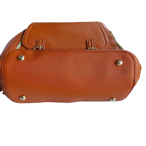 Womens Backpack Handbag Pockets Faux Leather Brown Large School Travel - Picture 2 of 9