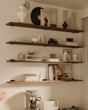 Rustic Wood Floating Shelves Set of 4, 60 Inches Wood Rustic Farmhouse Wall S...