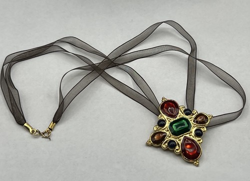 Vtg Jay Strongwater Maltese Cross Scarf Pendant Colorful Enamel Signed - Picture 6 of 11