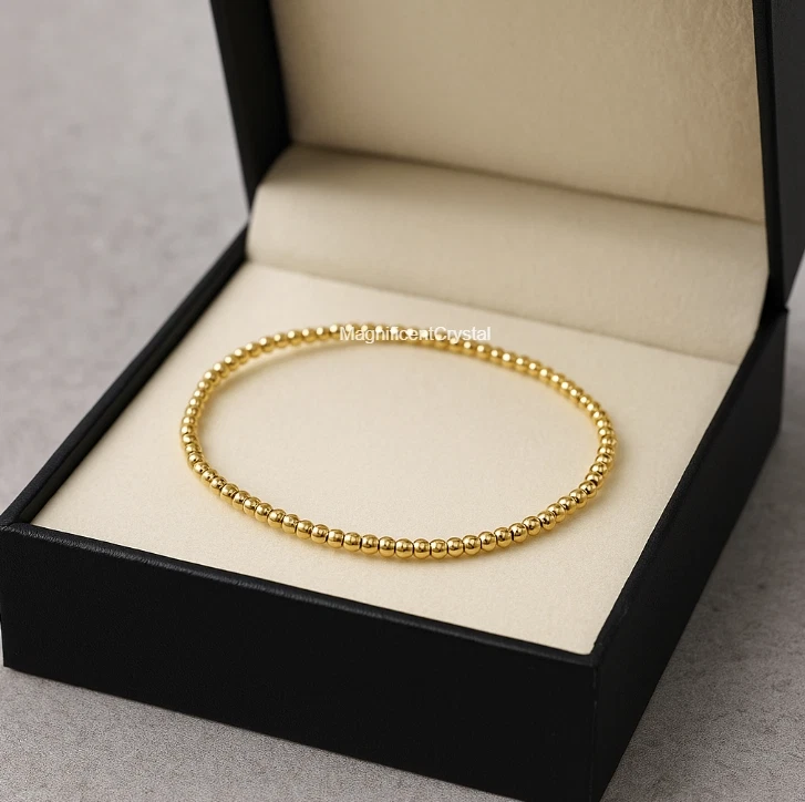 Brazalete elástico vintage delicado de 2-3 mm relleno de oro con cuentas capas joyería 2 piezas Foto 3 de 4