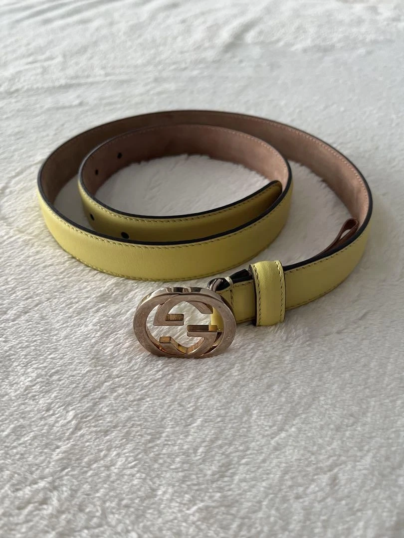Ceinture Gucci GG à emboîtement 85/34 370717 cuir jaune moutarde OCCASION sans boîte