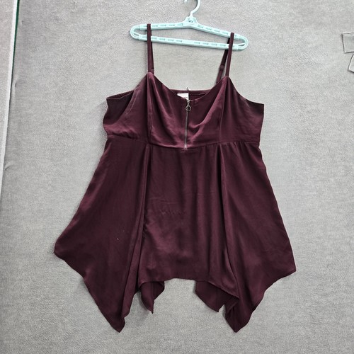 Torrid Women Tank 3 Burgundy Babydoll Georgette Hanky Hem Smocked Sleeveless