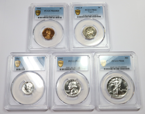 1942 P PCGS PR66 - US Mint SILVER Proof 5 Coin Complete Set #47574A - Picture 1 of 16