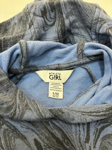 Athleta Girl In Your Element Hoodie Sweatshirt Size L 12 Marble Blue Thumb Hole - Picture 4 of 6