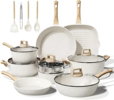24 Pcs Pots and Pans Set Non Stick Ceramic 24-Pcs Set, 24-PC Cream White 