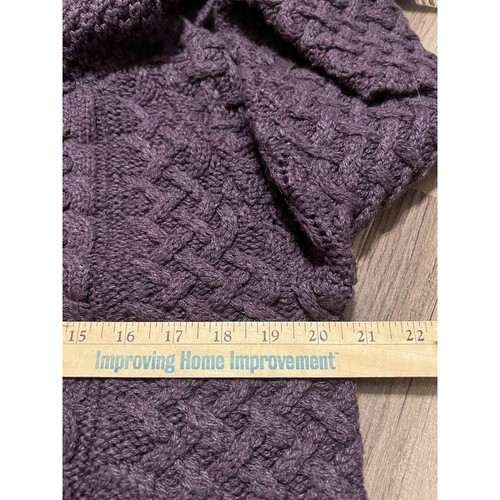 Chunky Cable Knit Wool Blend Turtleneck Fisherman Sweater M Purple Preppy - Picture 12 of 14
