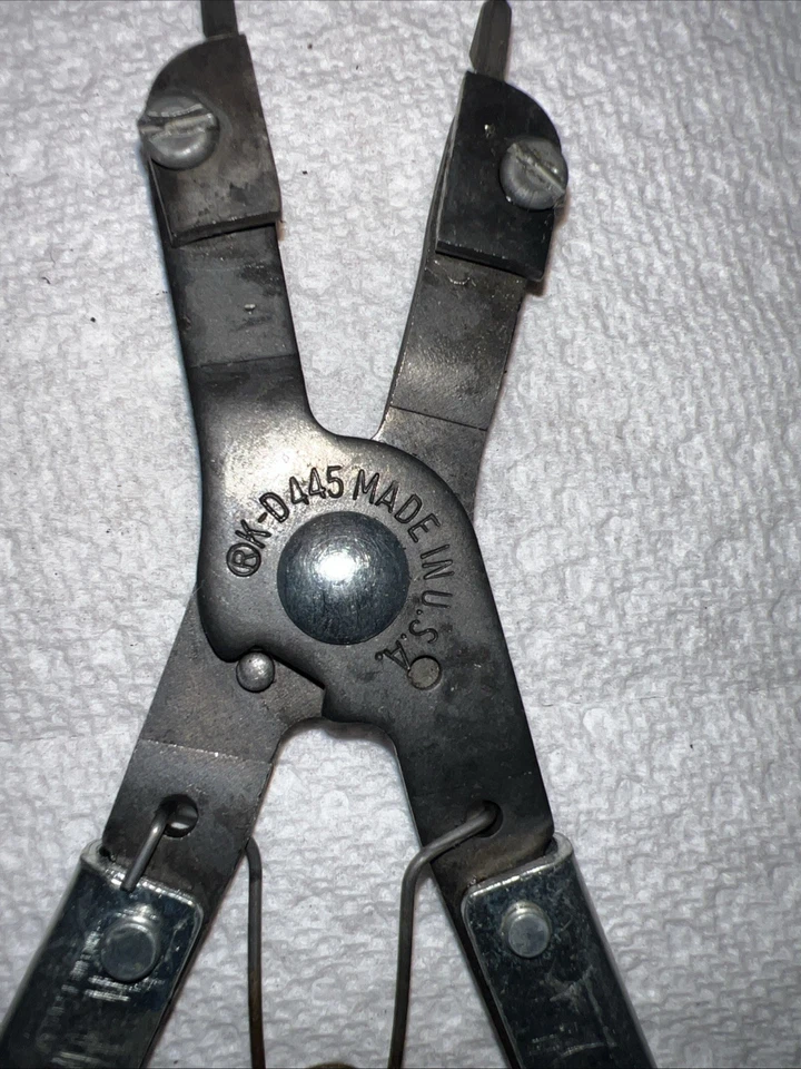 Alicates de anillo a presión internos vintage K-D Nº 445 mango de resorte hechos en EE. UU. usados Foto 4 de 4