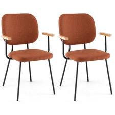 2PCS Modern Linen Fabric Dining Chairs Padded Kitchen Accent Armchair Orange