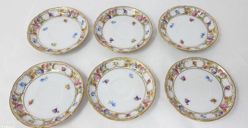 6 Schumann Bavaria Germany Empress Dresden Flowers Demitasse Cups & Saucers - Picture 4 of 7