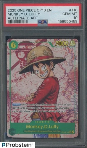 2025 One Piece OP13 EN #118 Monkey.D.Luffy ALT ART PSA 10 GEM MINT