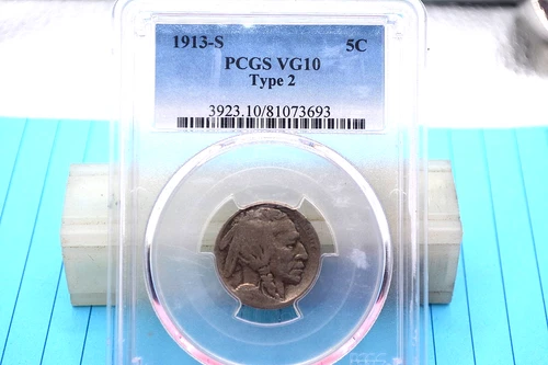1913 S 5 CNT BUFFALO NICKEL PCGS VG10 TYPE 2