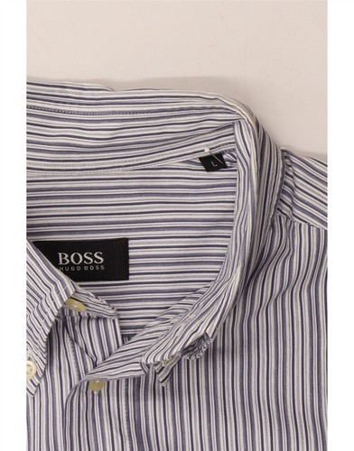 HUGO BOSS Mens Short Sleeve Shirt Large Blue Striped Cotton AY02 - Picture 3 of 3