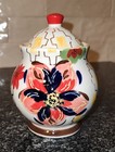 Handpainted Moroccan Flower Ceramic Sugar Bowl Lid Salt Cellar Boho Cottagecore 