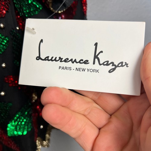 NWT Laurence Kazar 3X Vtg Silk Beaded Sequin Poinsettia Christmas Holiday Glam - Picture 2 of 12