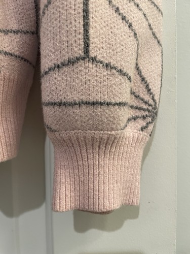 Maglione cardigan Steady Hands rosa viscosa motivo geometrico. Taglia XL/XXL. - Foto 4 di 13