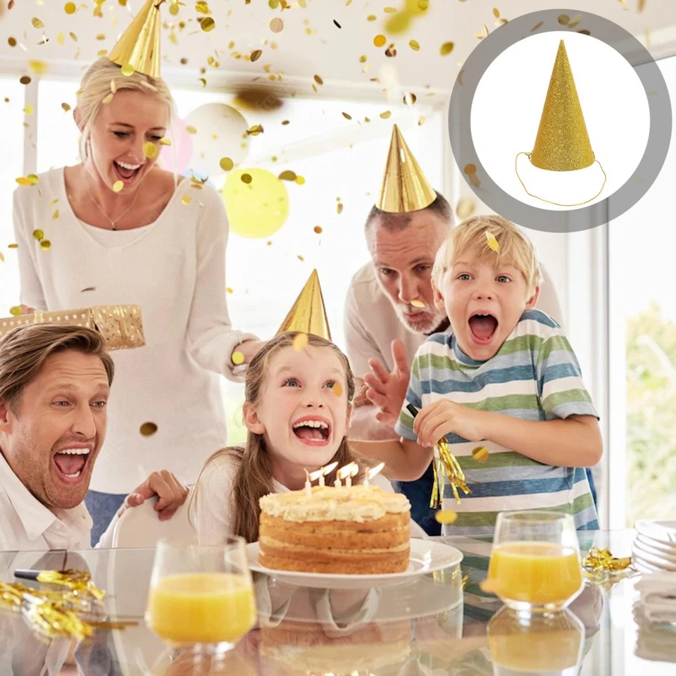 12 PCS Birthday Decoration Sparkle Party Hats and Blowers Pink Glitter Cone - Image 3 of 4