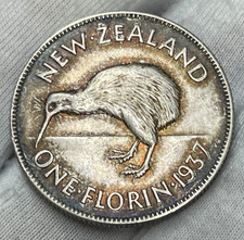 1937 New Zealand One Florin Silver Coin High Grade