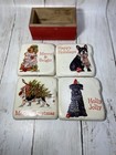 Christmas Puppies Basset Hound  Stone Coasters Set of 4 In A Wooden Red  Box