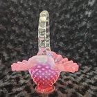 Vintage Fenton Cranberry Opalescent Hobnail Basket crimped edge with sticker