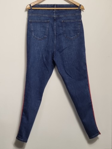 Jeans denim blu righe rosse super skinny vita alta curve New Look UK 18 - Foto 15 di 17