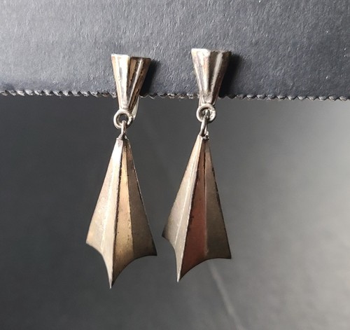 VTG MCM Taxco Sterling Silver Modernist Pyramid Dangle Earrings Signed AA - Picture 13 of 22
