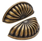 6 Antique Brass Cabinet Cup Pulls 3" Hole Center Vtg Drawer Handles Half Moon De