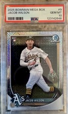 2025 Bowman Mega Box Jacob Wilson #9 Chrome Mojo Refractor Athletics PSA 10