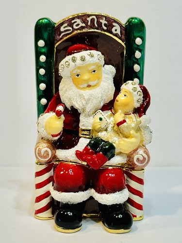 Weihnachtsmann Schmuckschatulle Swarovski Kristall Zinn Handarbeit bemalt Emaille - Bild 2 von 8