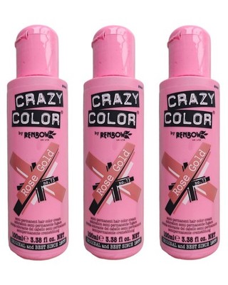 Crazy Color Semipermanente Haarfarbe Farbe Creme Rosegold 100ml (3er Pack)