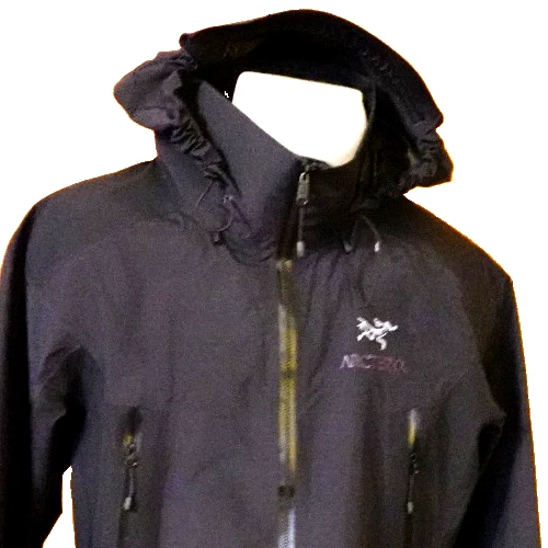 Arc'teryx Men’s beta Black Hooded Nylon Rain Coat Jacket Full zip Windbreaker~M image 2