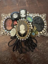 Vintage Cameo Collage Brooch Very Unique Ritz Glitz Debra Murray 1989