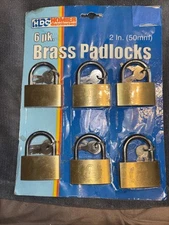 NEW 6 Pack Brass Padlocks 3 Keys Each