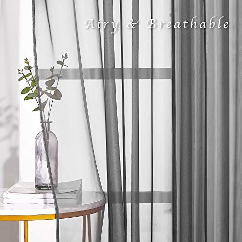 Transparent Sheer Curtains Panels - Voile 54"W x 63"L (Pack of 2) Dark Grey - Picture 6 of 6