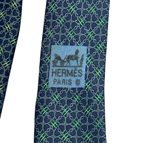 HERMES Necktie Tie Blue all-over pattern 100% Silk made in France J4558 - Picture 12 of 24