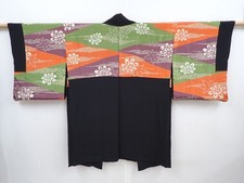 5820T10z560 Vintage Japanese Kimono Silk HAORI Black