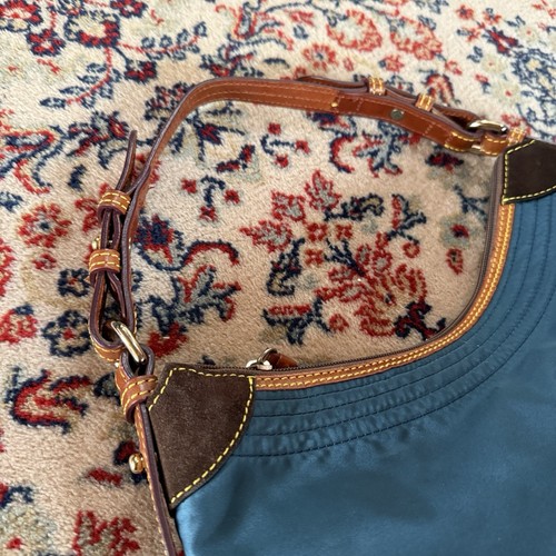 Dooney & Bourke Nylon Erica Hobo Shoulder Bag Purse Blue Vintage Leather - Picture 6 of 12