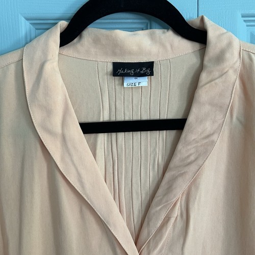 Making It Big Womens Button Front Tunic Blouse 2X Orange Cream Oversized - Picture 2 of 11