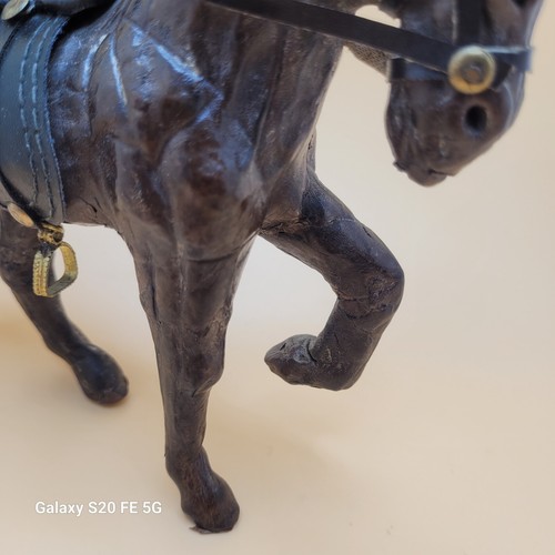 Vintage Hand Made Dark Brown Leather Walking Horse Figurine 6 1/2 Inch Tall - Picture 6 of 14