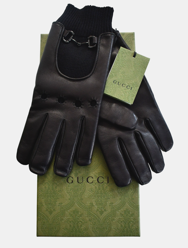 🆕️NEW GUCCI Black Lambskin Leather Men's Wrist Gloves with Horsebit Detail 9/M - Picture 3 of 14