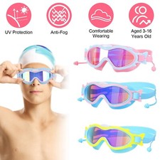 UV Protection Swim Goggles w/ Ear Plugs Swimming Goggles for Boys Girls