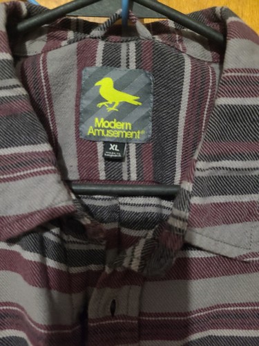 Mens XL Woven Grey Flannel Modern Amusement Long Sleeve Button Up Shirt Pocket - Picture 4 of 10