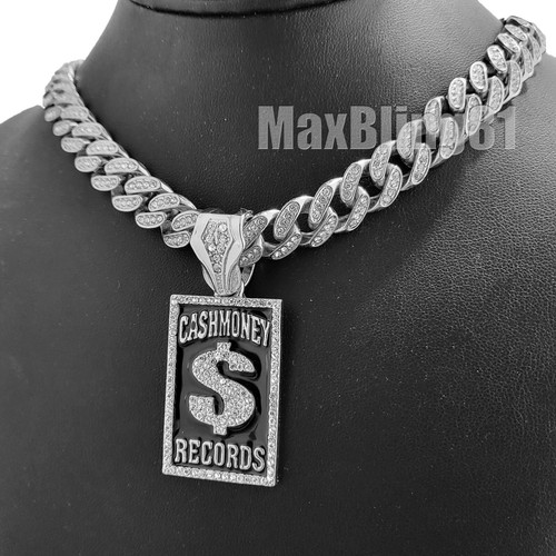 Silver PT CASHMONEY RECORDS & 16" 18" 20" 24" Iced Cuban Box Lock Chain Necklace - Picture 20 of 24