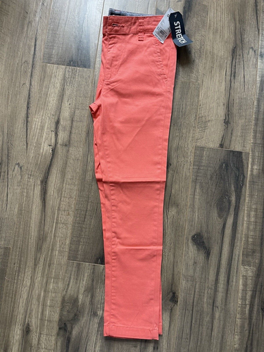 OshKosh Boys Chino Pants Size 8 Coral Salmon Slim Stretch Twill adjustable NEW - Picture 4 of 7