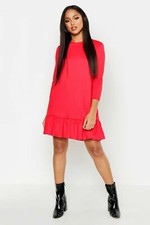 boohoo Jersey Ruffle Hem Shift Dress Red Size 8