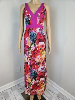 eci new york maxi dress Eci New York Womens Maxi Dress 14 Floral Tie Belt Deep V Neck