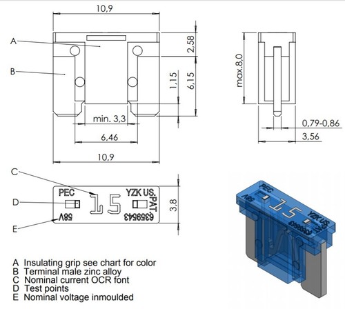25 Flosser 503805 5 Amp Bajo Perfil Mini Fusibles ATM-LP Tipo LMIN - Hecho en la UE - Imagen 2 de 2