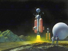 ILLUSTRATION 1950S DRAWING SPACE SHIP MEN PLANET SCI FI FINE ART POSTER CC3169